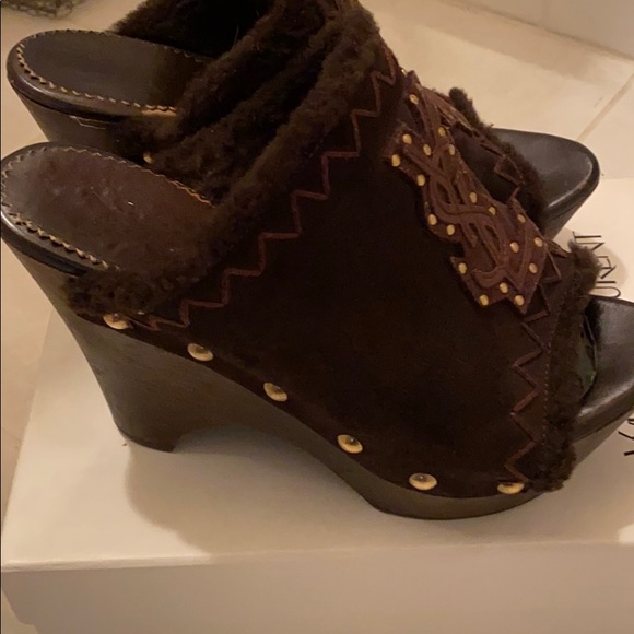 Yves Saint Laurent Megeve slide brown shearling - Picture 3 of 8
